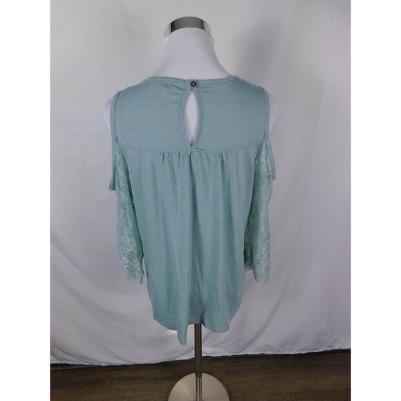 Jolt Mint Green Lace Cold-Shoulder Top L - Boho Flowy - Excellent - Picture 4 of 11